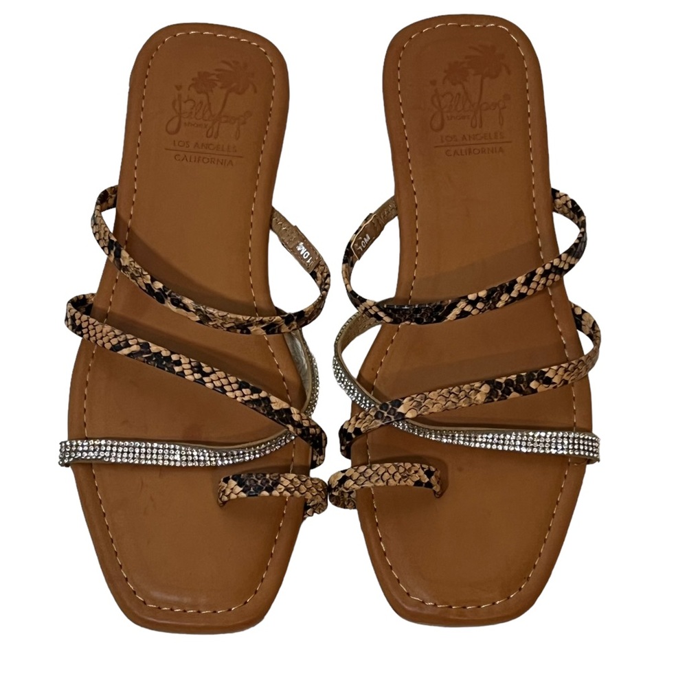 Jellypop Snake Print Jillian Sandals Women’s Size 10 Rhinestone Flats
